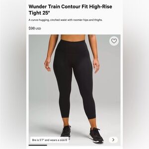 Lululemon Wunder Train Contour Fit High Rise Tights Leggings Yoga Work Out Crop